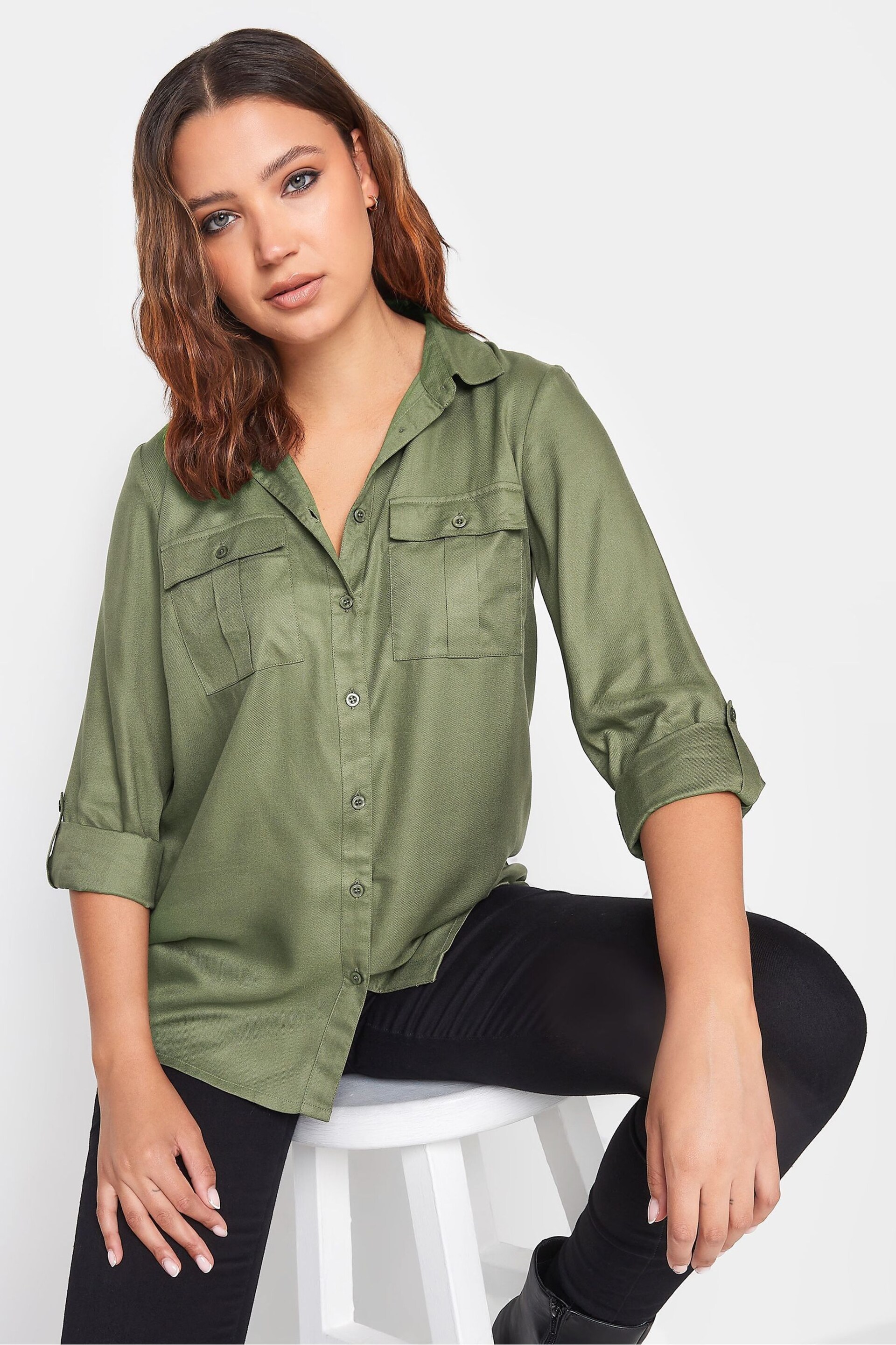 Long Tall Sally Green Utility Shirt - Image 1 of 4