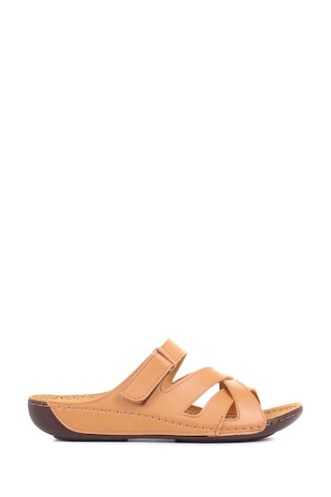 Pavers Tan Ladies Touch Fasten Mules