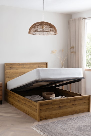 Oak Effect Bronx Wooden Ottoman Storage Bed Frame