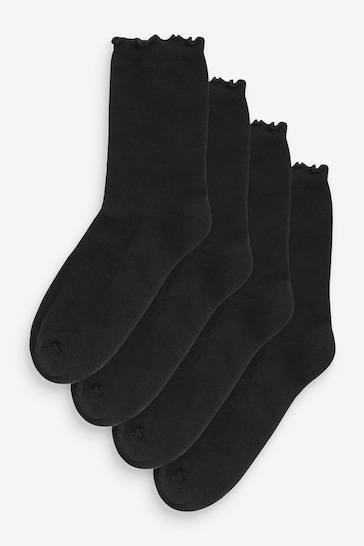Black Frill Top Cushion Sole Ankle Socks 4 Pack