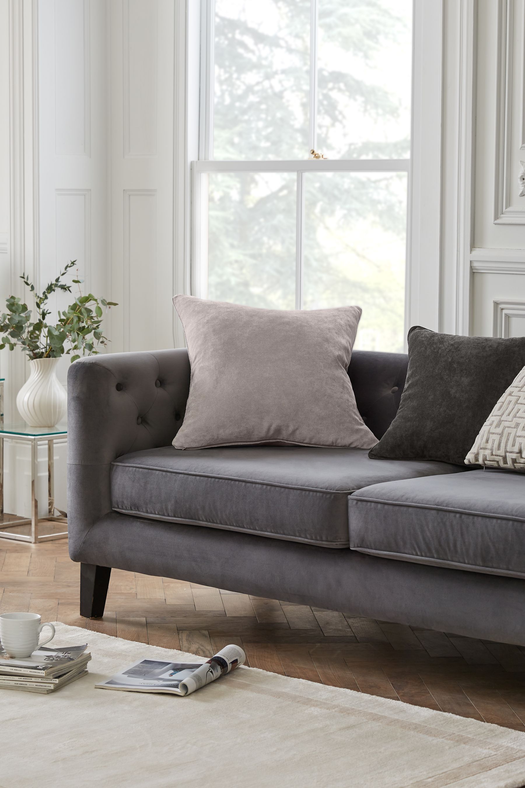 Buy Silver Grey 59 x 59cm Soft Velour Cushion from Next Luxembourg