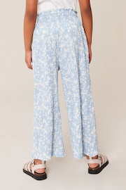 Blue/ White Floral Print Crinkle Texture Jersey Wide Leg Trousers (3-16yrs) - Image 2 of 6