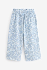 Blue/ White Floral Print Crinkle Texture Jersey Wide Leg Trousers (3-16yrs) - Image 5 of 6