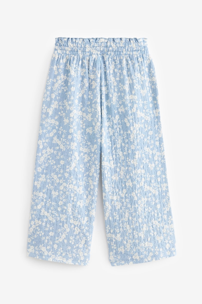 Blue/ White Floral Print Crinkle Texture Jersey Wide Leg Trousers (3-16yrs) - Image 5 of 6