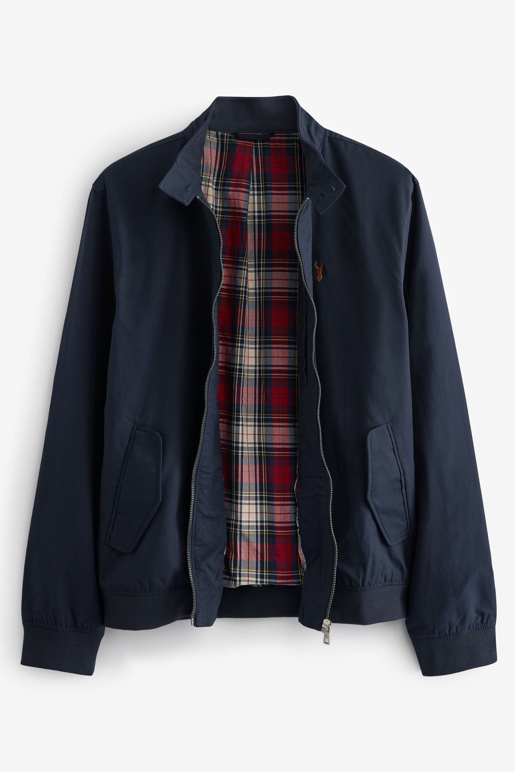 Buy Navy Blue Shower Resistant Check Lining Harrington Jacket from Next Luxembourg