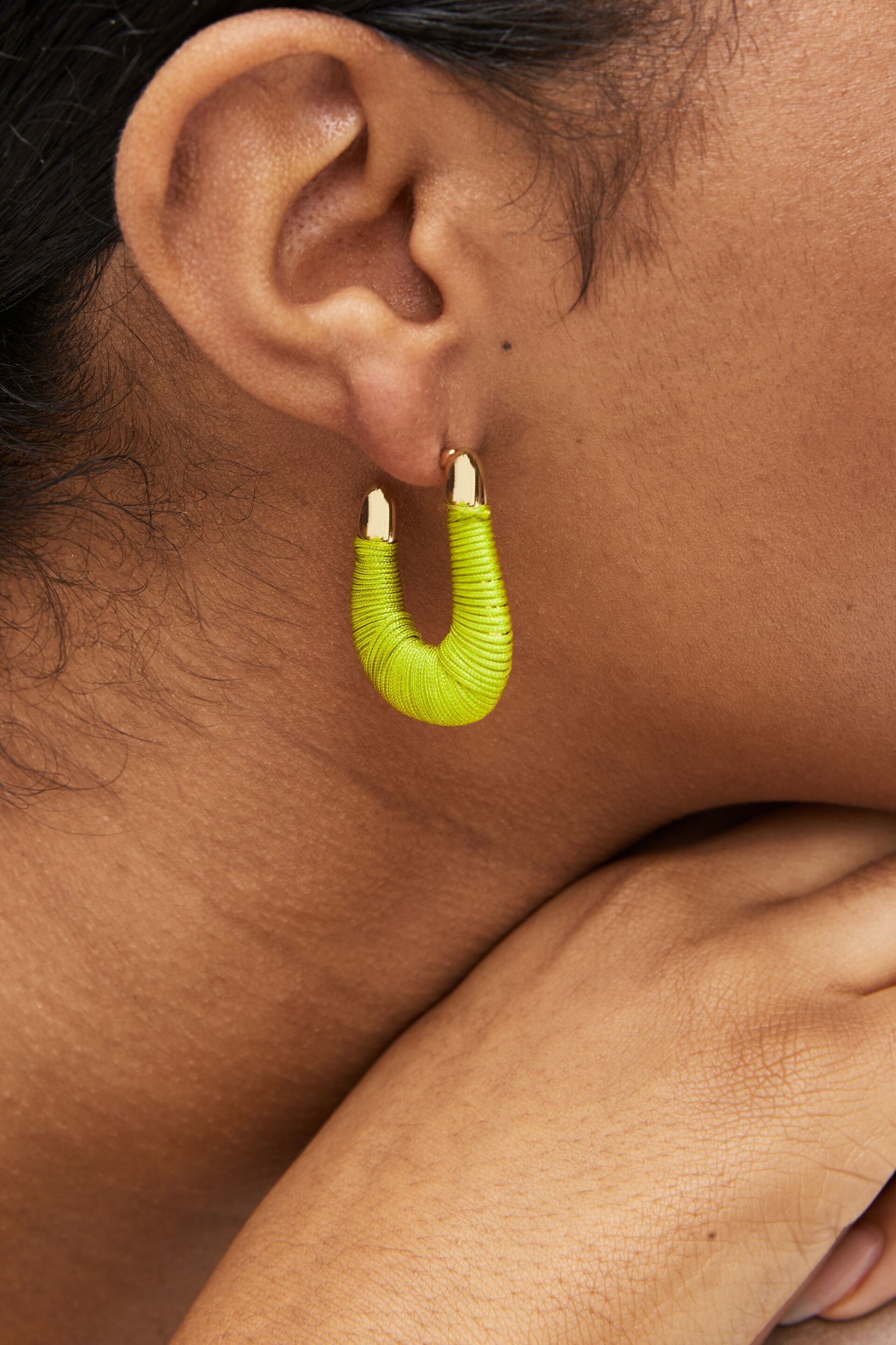Lime Green Thread Wrap Hoop Earrings - Image 3 of 8