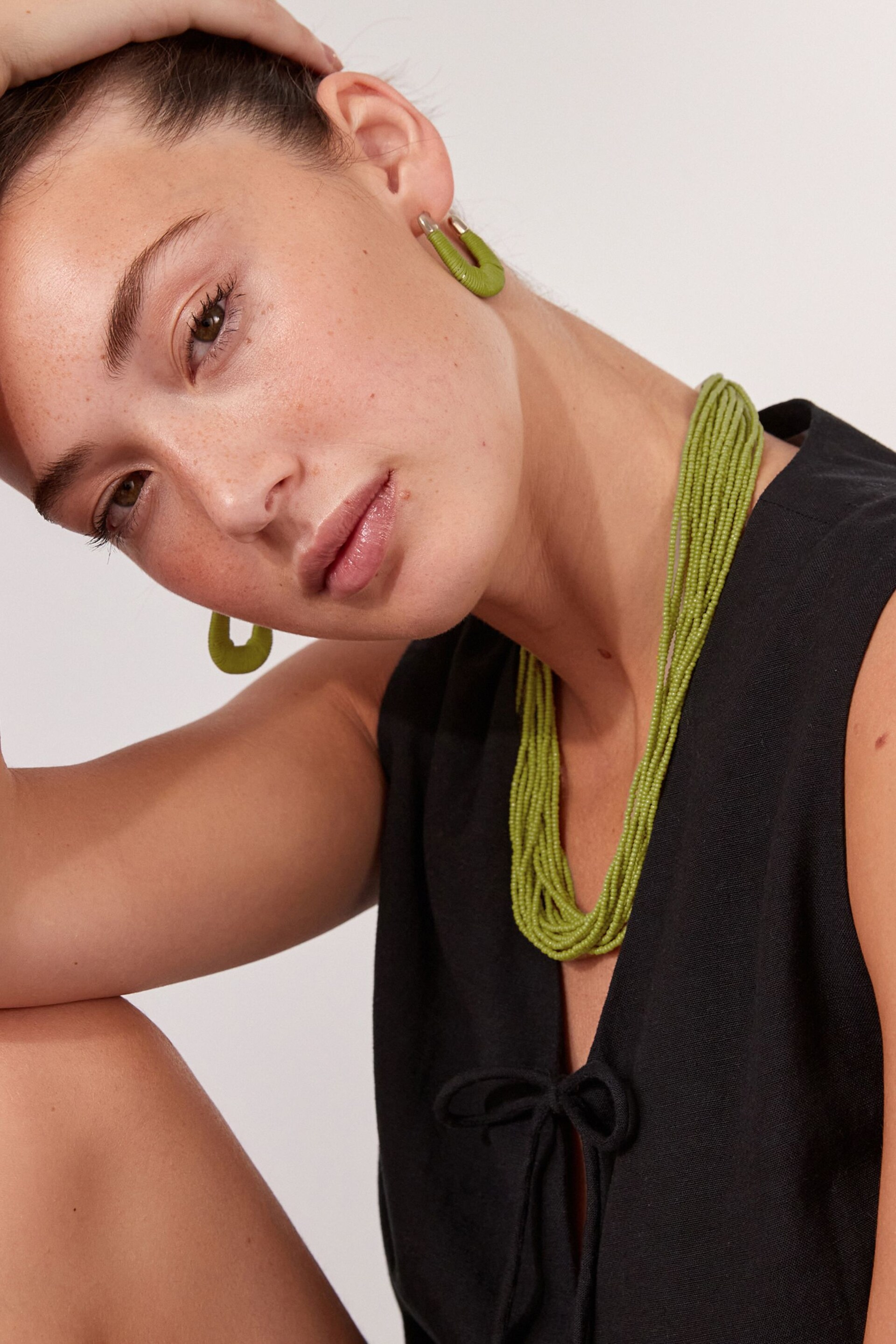 Lime Green Thread Wrap Hoop Earrings - Image 5 of 8