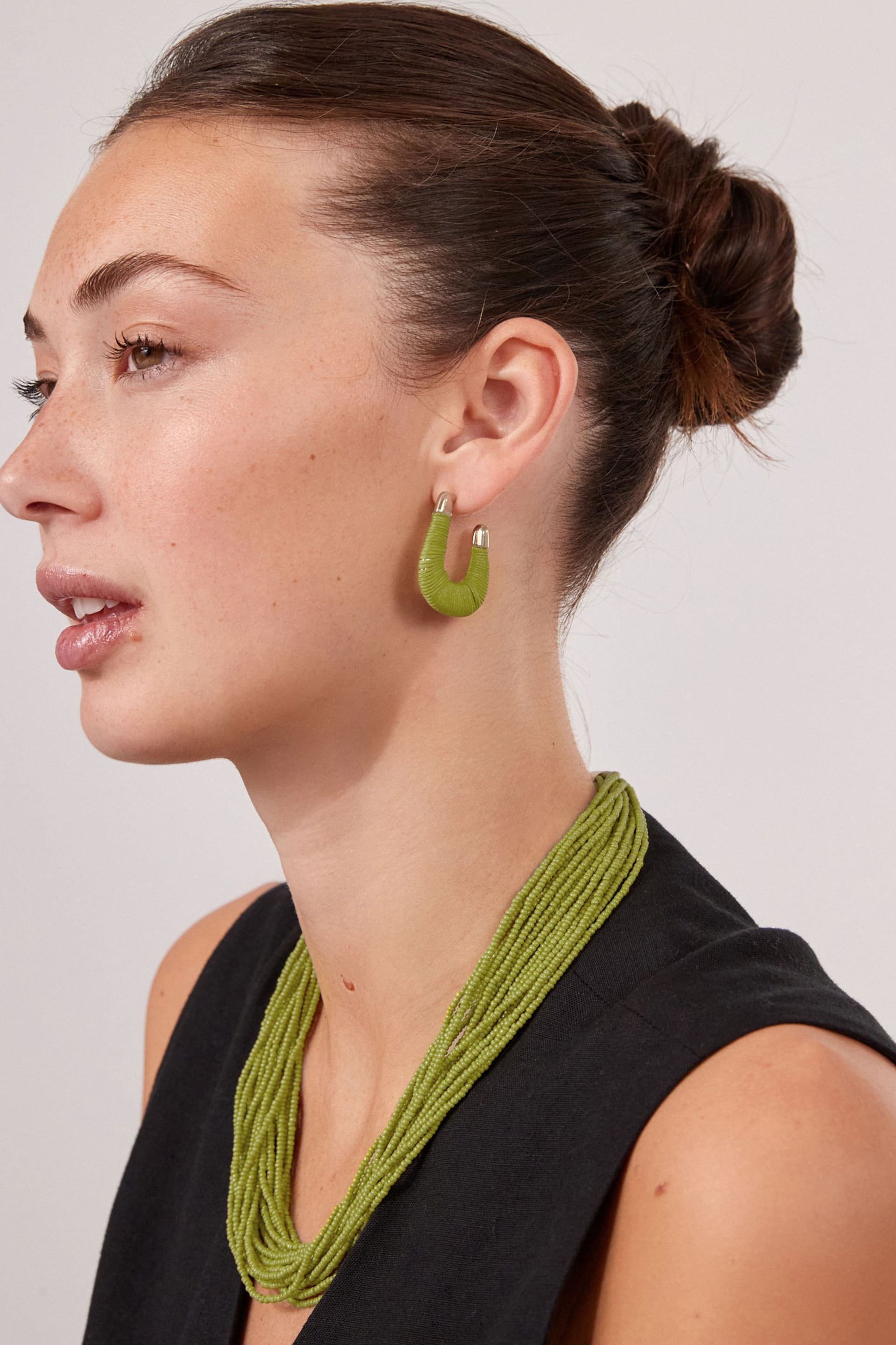 Lime Green Thread Wrap Hoop Earrings - Image 7 of 8