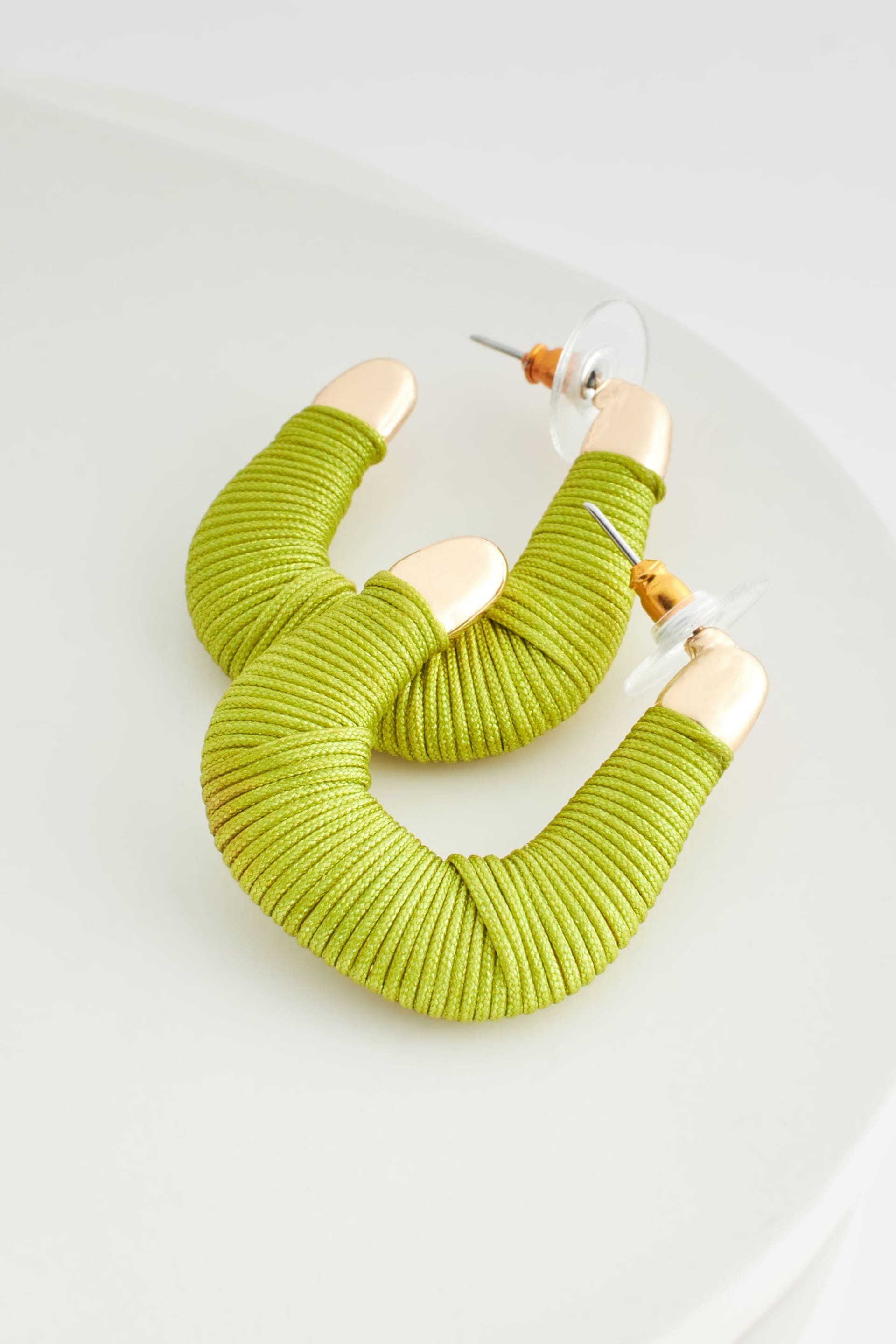 Lime Green Thread Wrap Hoop Earrings - Image 8 of 8