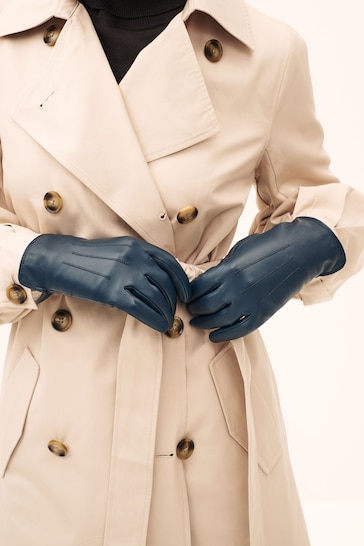 Navy Blue Leather Gloves