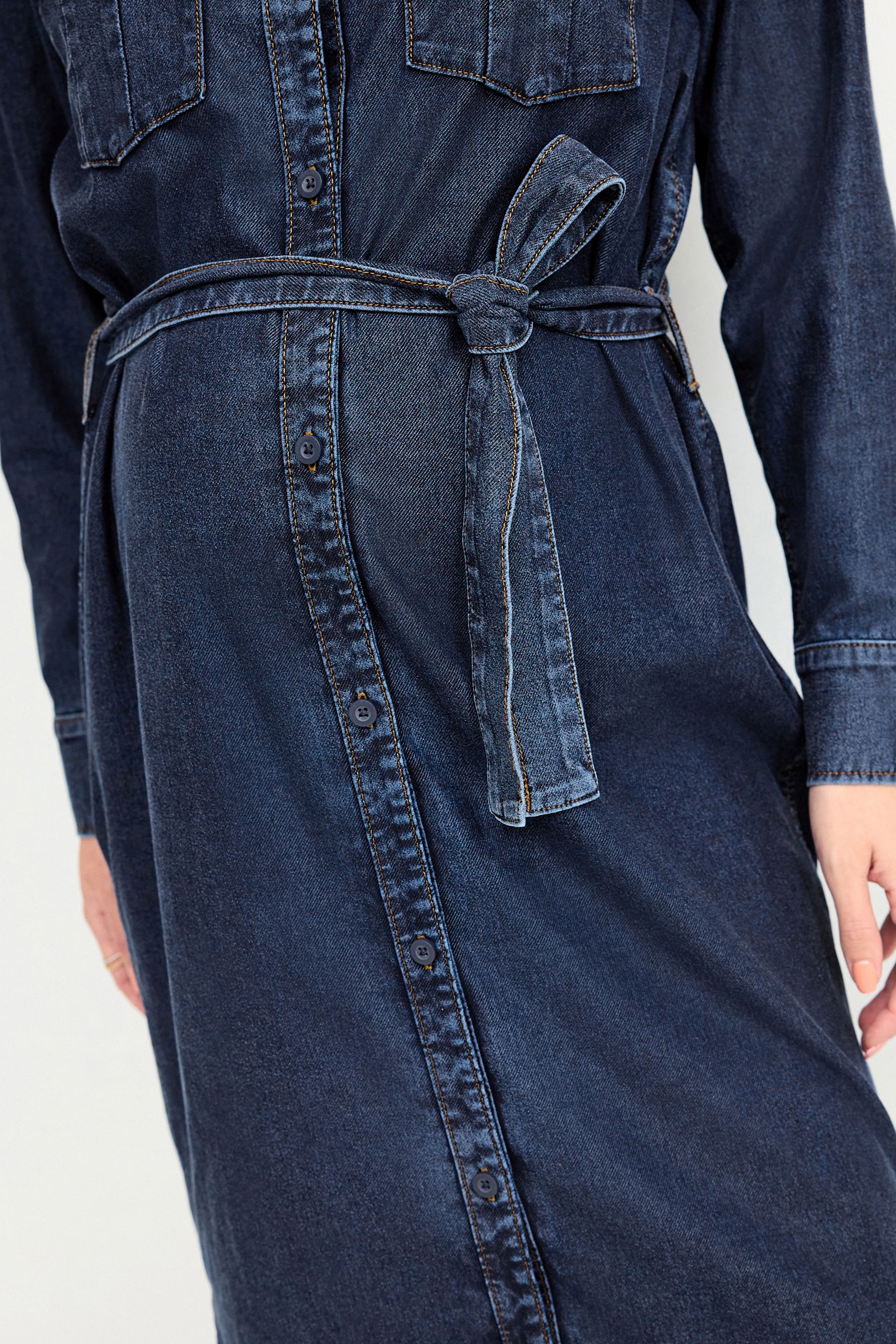 Buy Blue Maternity Longline Belted Denim Dress from Next Luxembourg