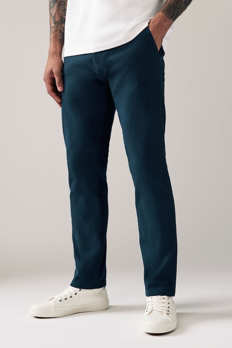 Dark Blue Slim Fit Stretch Chinos Trousers - Image 1 of 10