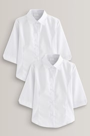 White Regular Fit 2 Pack Three Quarter Sleeve School Blouses (3-17yrs) - Image 1 of 7