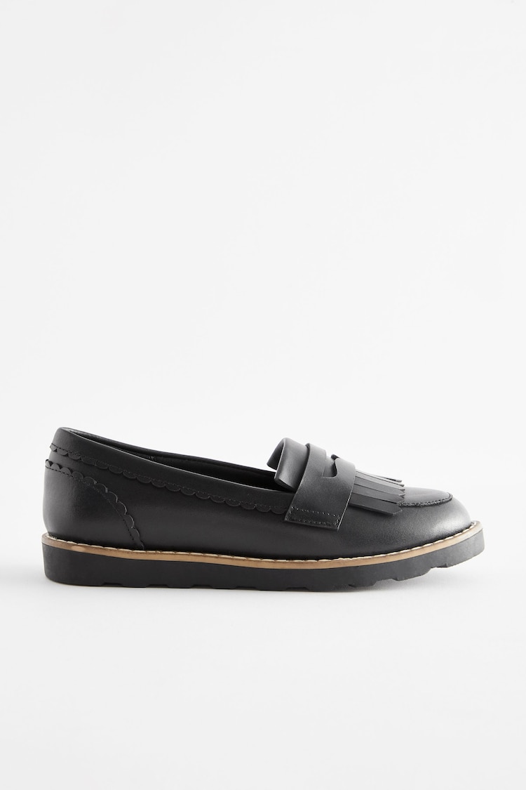 Black Leather Tassel Loafer School Shoes - Image 2 of 6