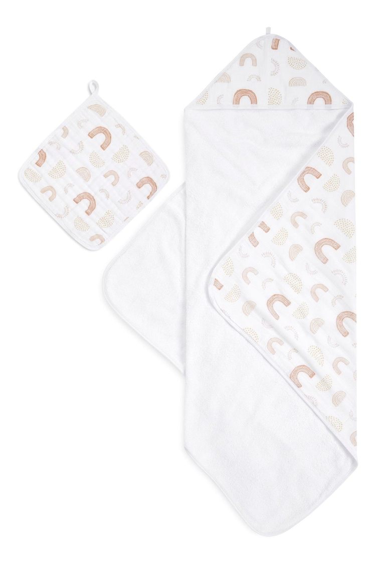 aden + anais Cream Cotton Muslin Backed Hooded Towel Set - Image 1 of 3