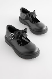 Matt Black Wide Fit (G) Leather Bow Chunky Mary Jane School Shoes - Image 1 of 7