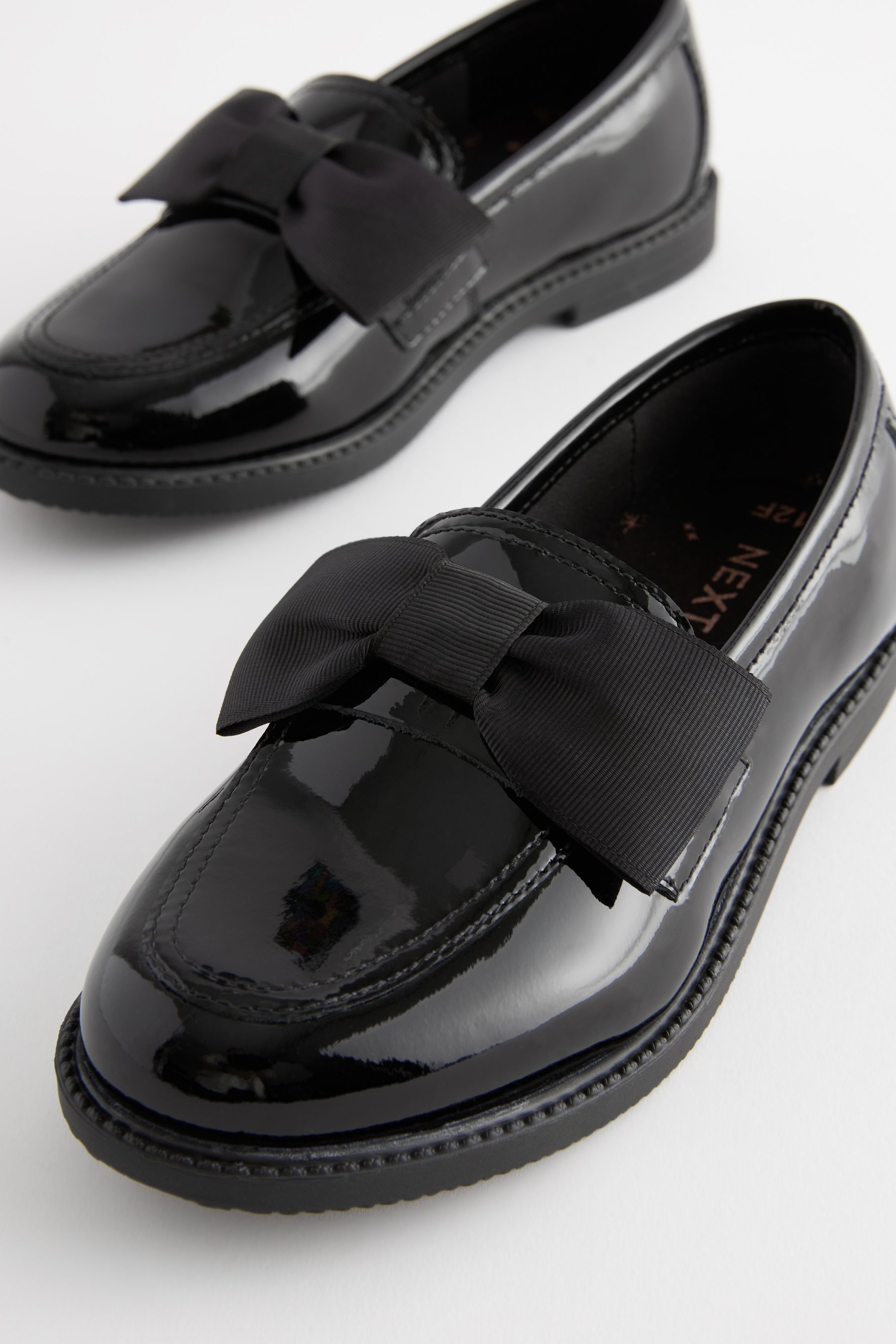 Patent leather loafers with bow hot sale