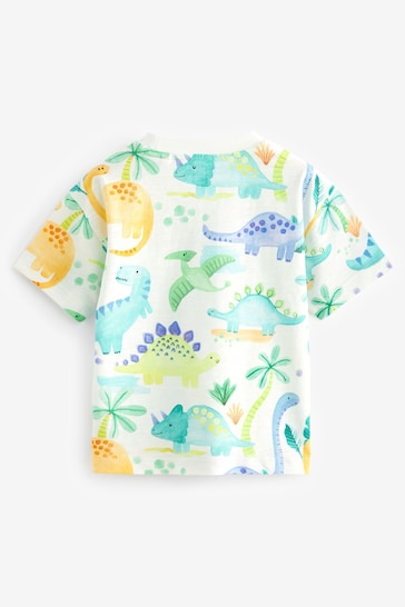 Blue/Yellow Dinosaur Short Sleeve Character T-Shirts 3 Pack (3mths-7yrs)