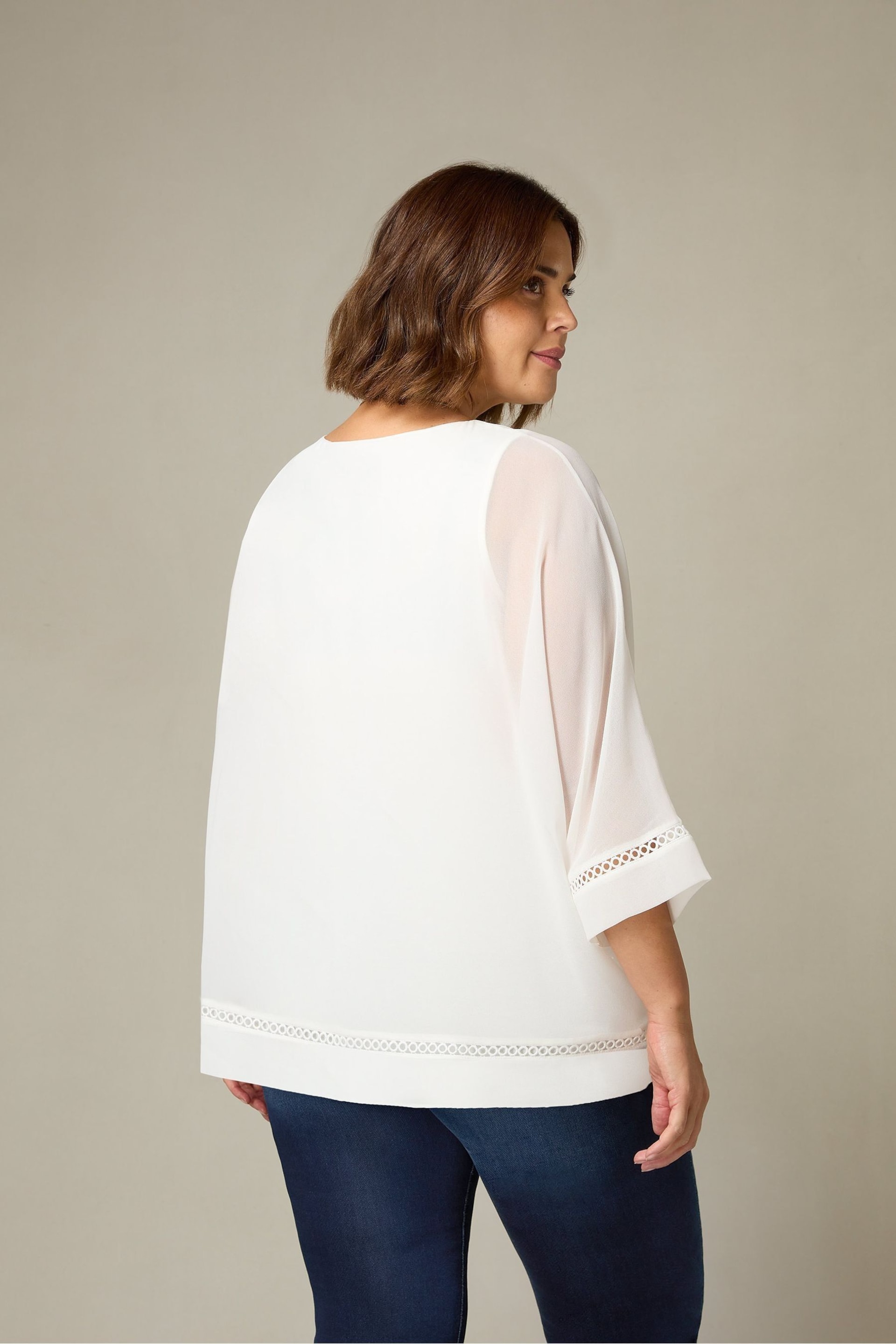 Live Unlimited Curve Chiffon Trim Insert Overlay White Top - Image 2 of 4