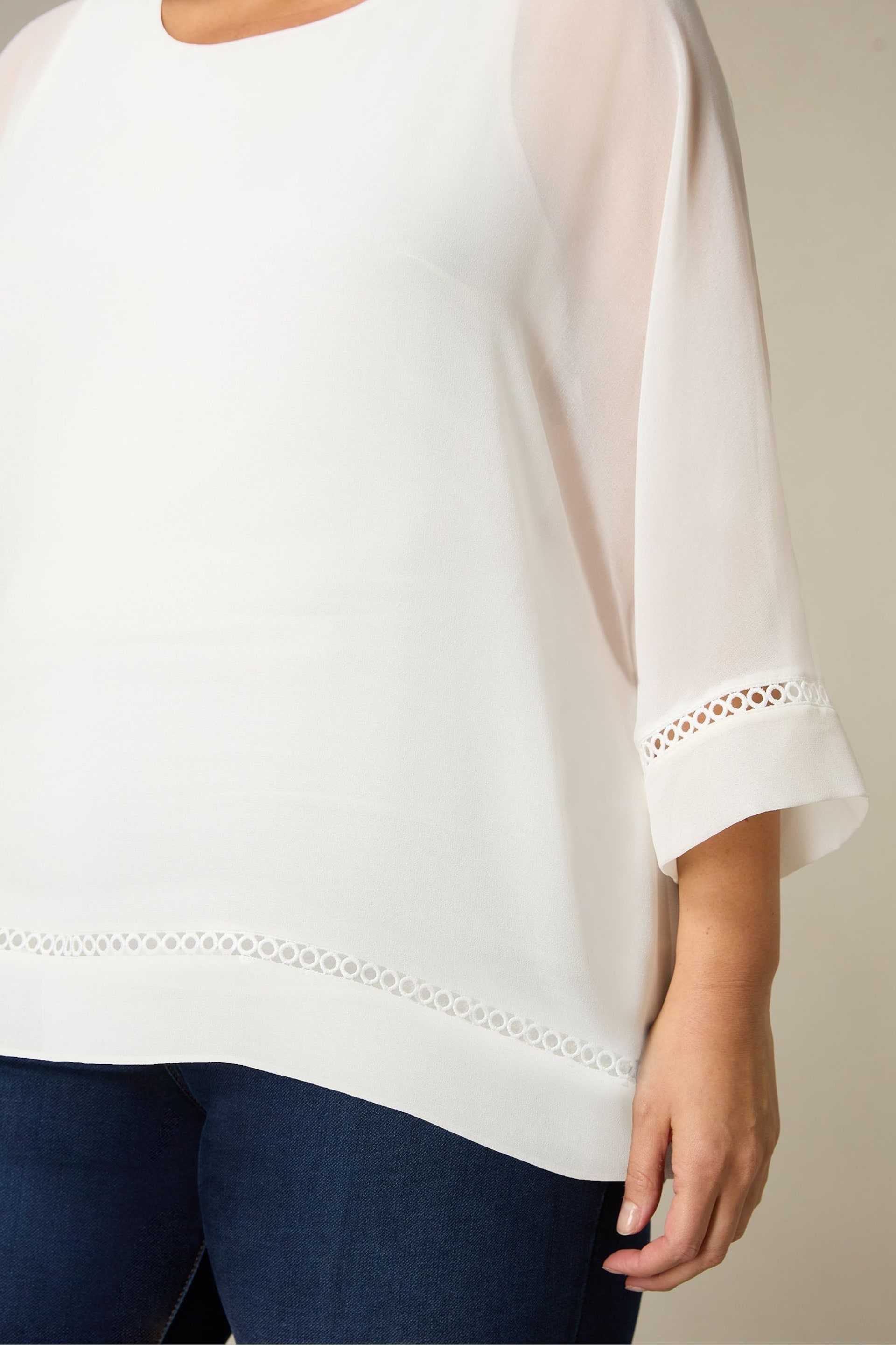 Live Unlimited Curve Chiffon Trim Insert Overlay White Top - Image 3 of 4