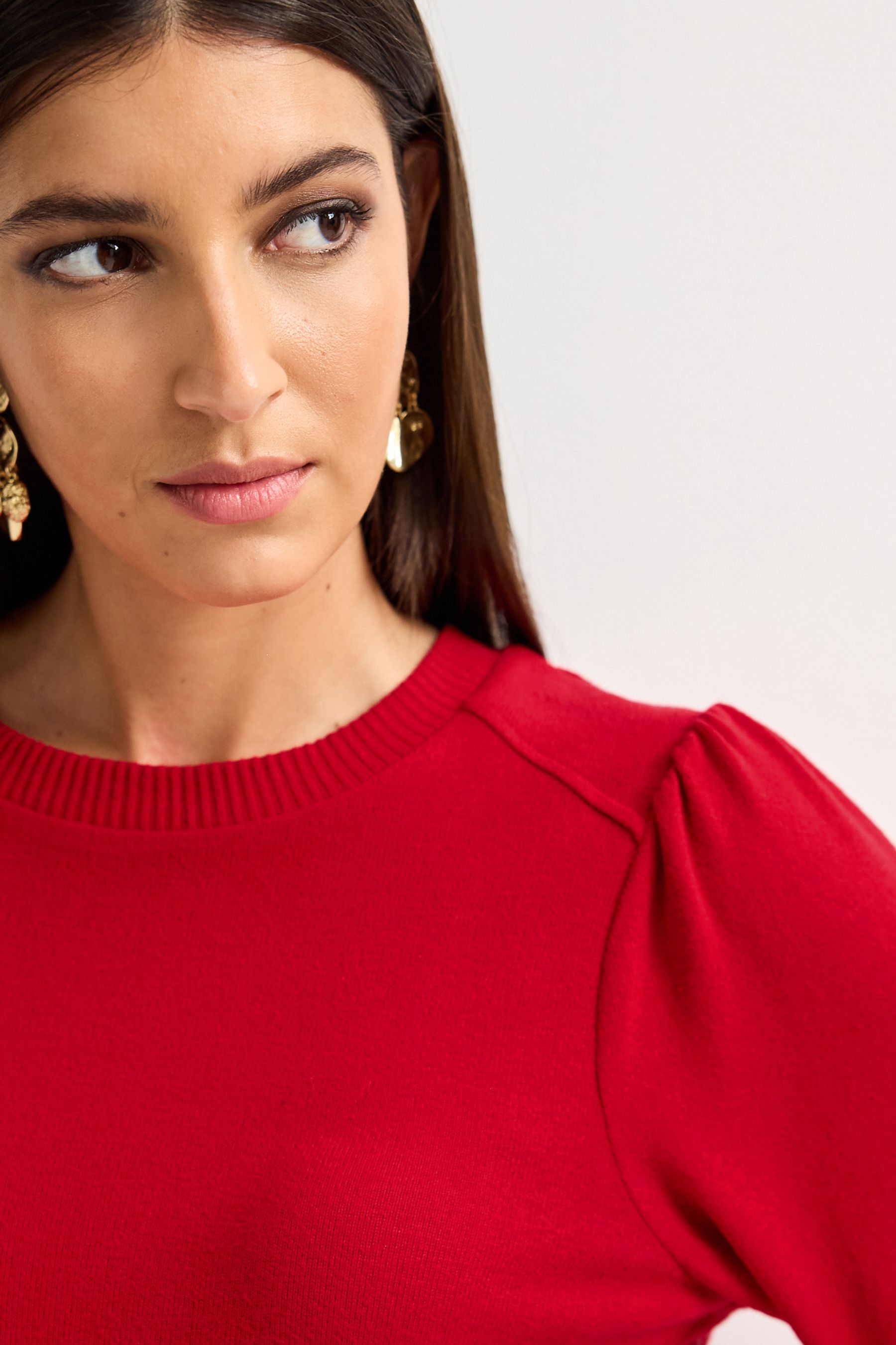 Buy Red Cosy Lightweight Soft Touch Sleeve Detail Crew Neck Jumper