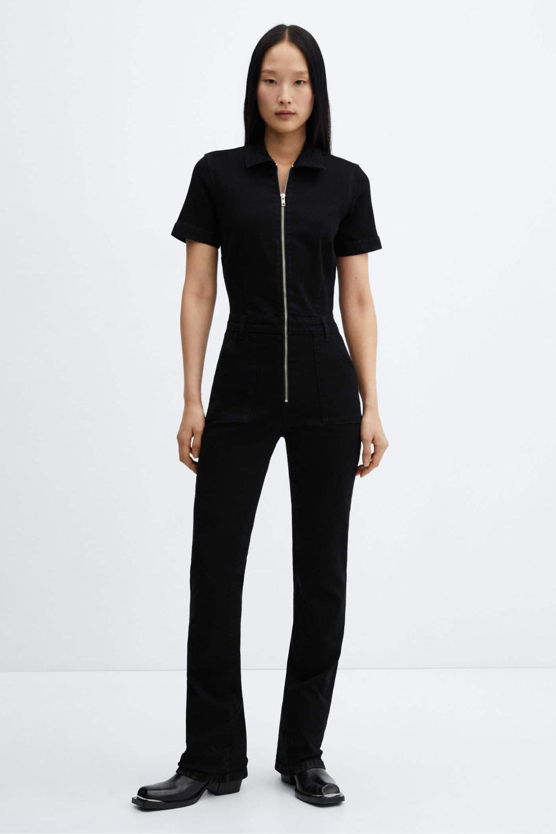 Denim zipper online jumpsuit