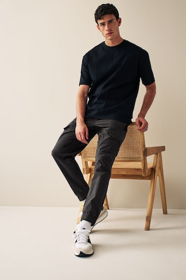 Black Regular Tapered Stretch Utility Cargo Trousers