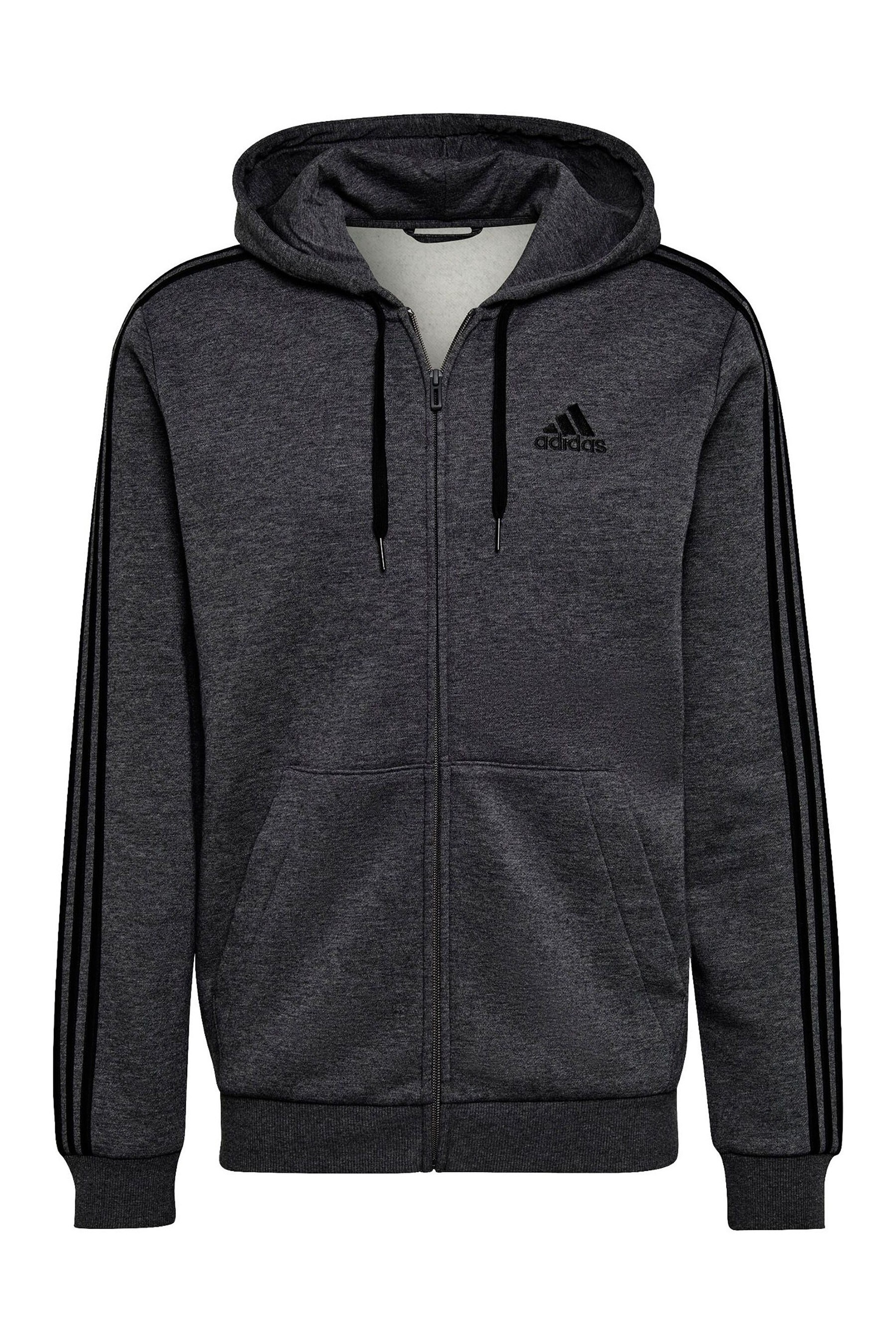 Buy adidas Dark Grey Sportswear Essentials Fleece 3 Stripes Full Zip Hoodie from Next Luxembourg