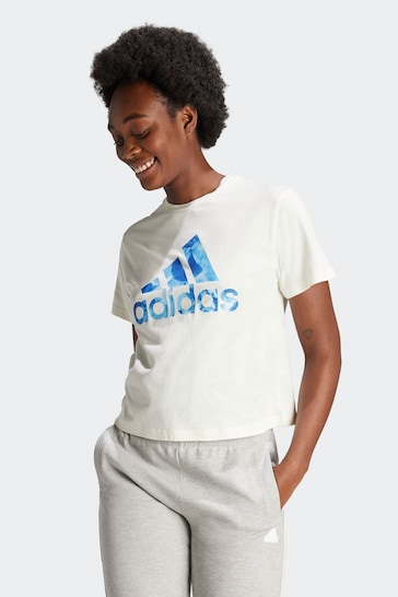 adidas White Sportswear Floral Graphic Big Logo T-Shirt