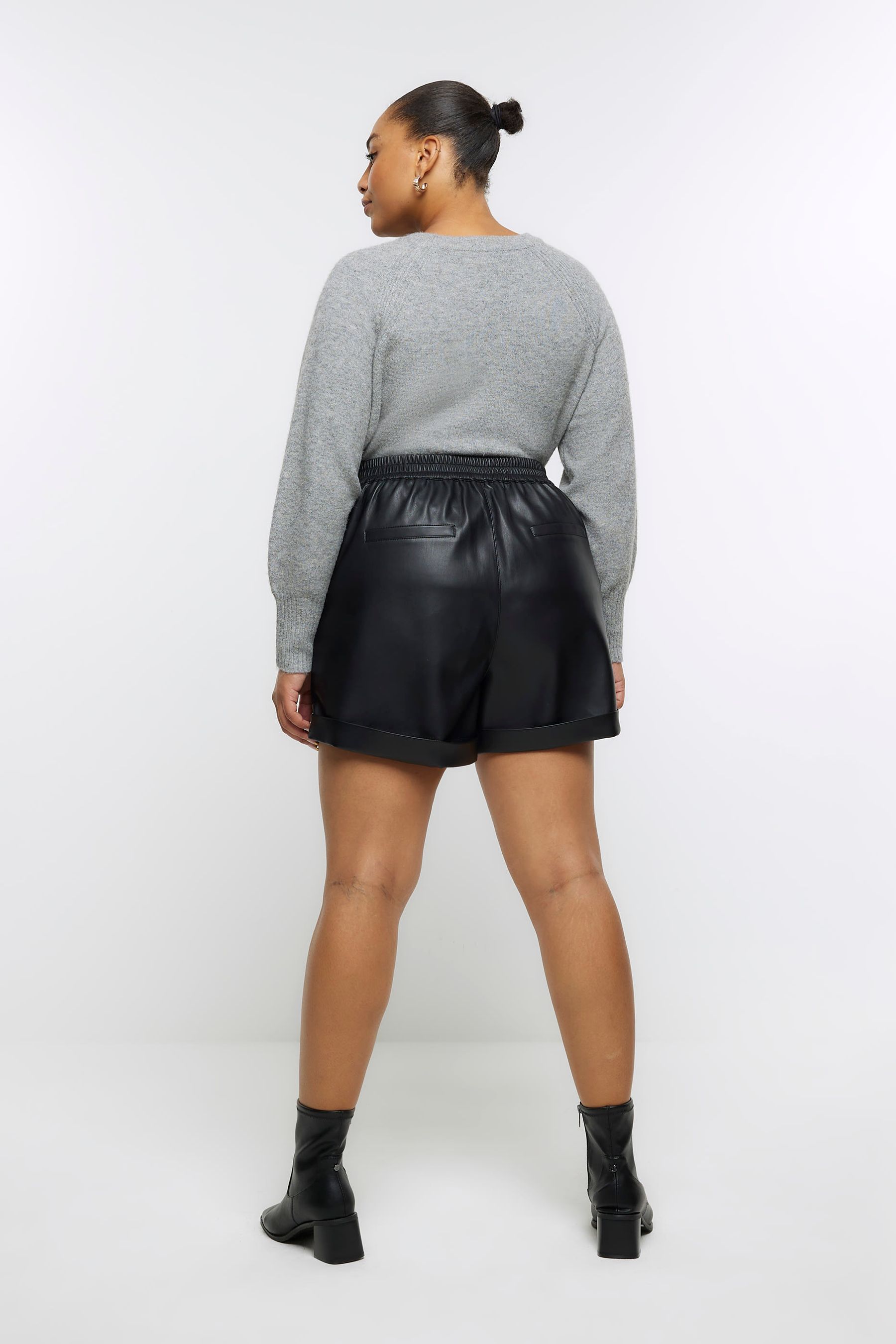 River island black leather shorts online