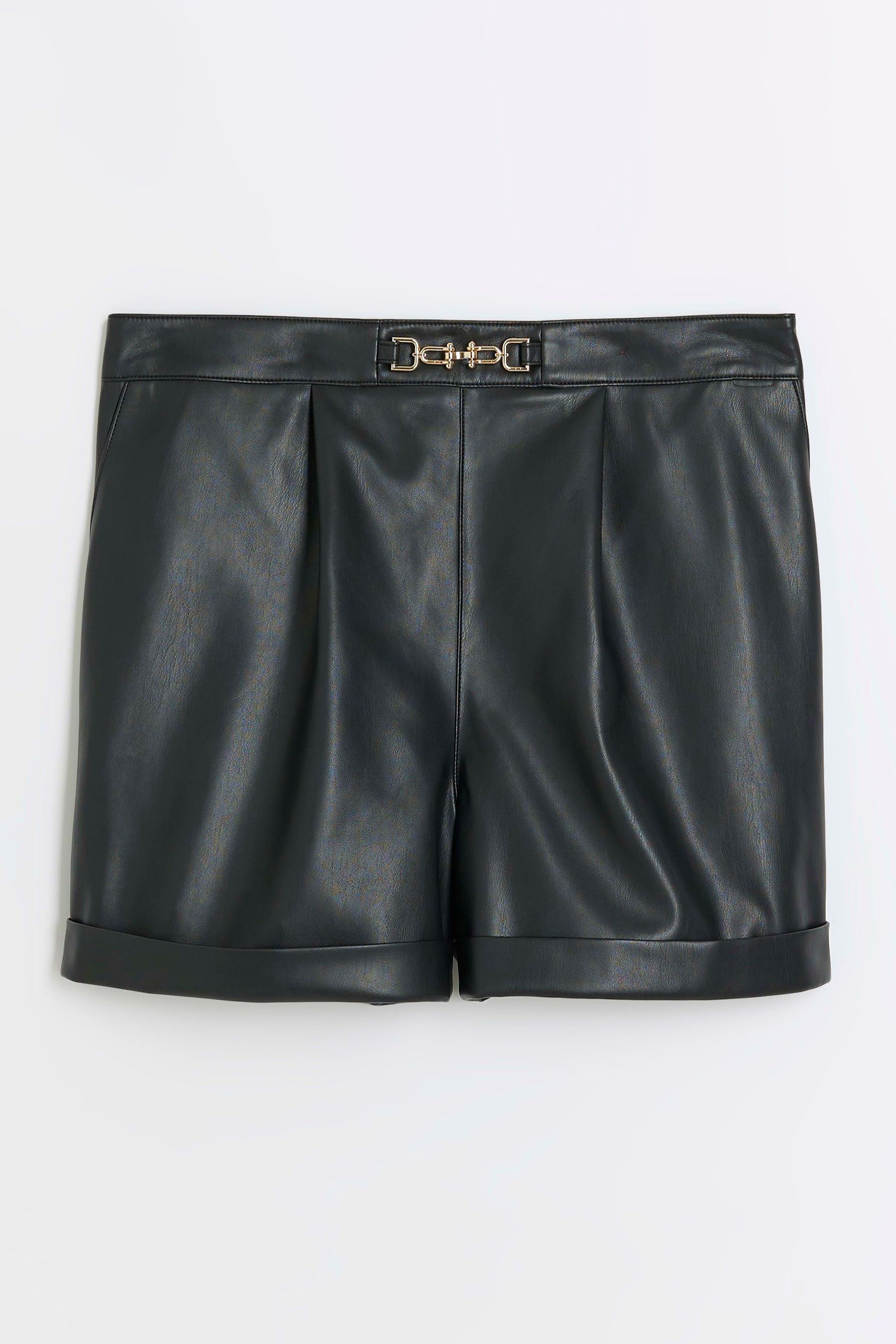 River island best sale black leather shorts