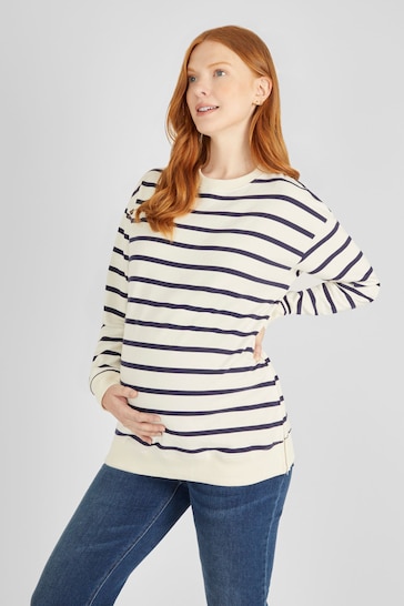 JoJo Maman Bébé Cream & Navy Blue Stripe Maternity & Nursing Sweatshirt