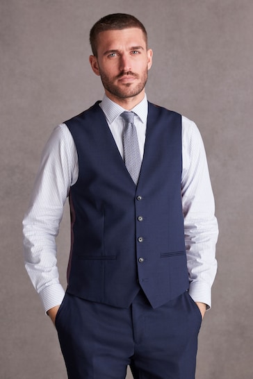 Bright Blue Slim Fit Signature Tollegno Suit: Waistcoat