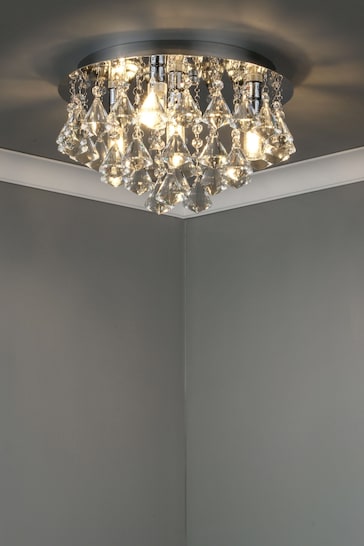 Dar Lighting Silver Fringe 4 Light Bathroom Flush Fitting Ceiling Light