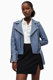 AllSaints Blue Balfern Biker Jacket - Image 1 of 8