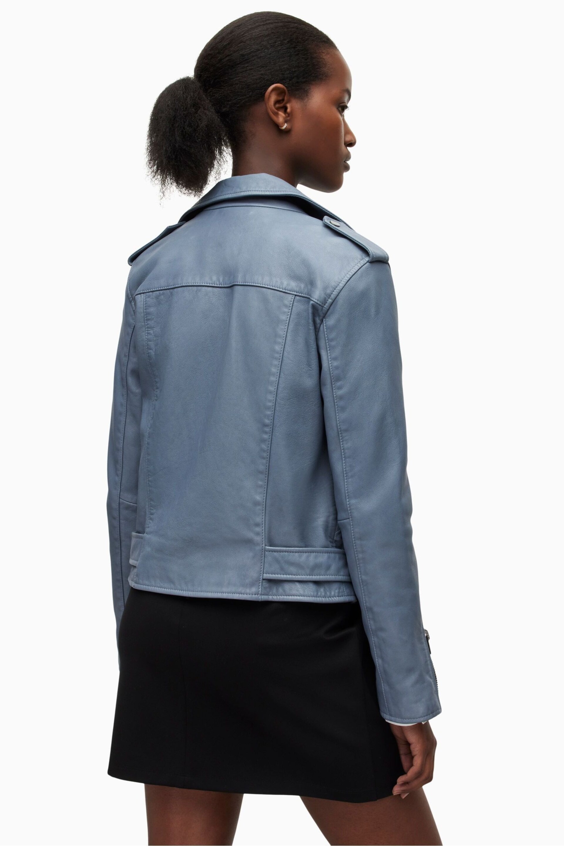 AllSaints Blue Balfern Biker Jacket - Image 2 of 8