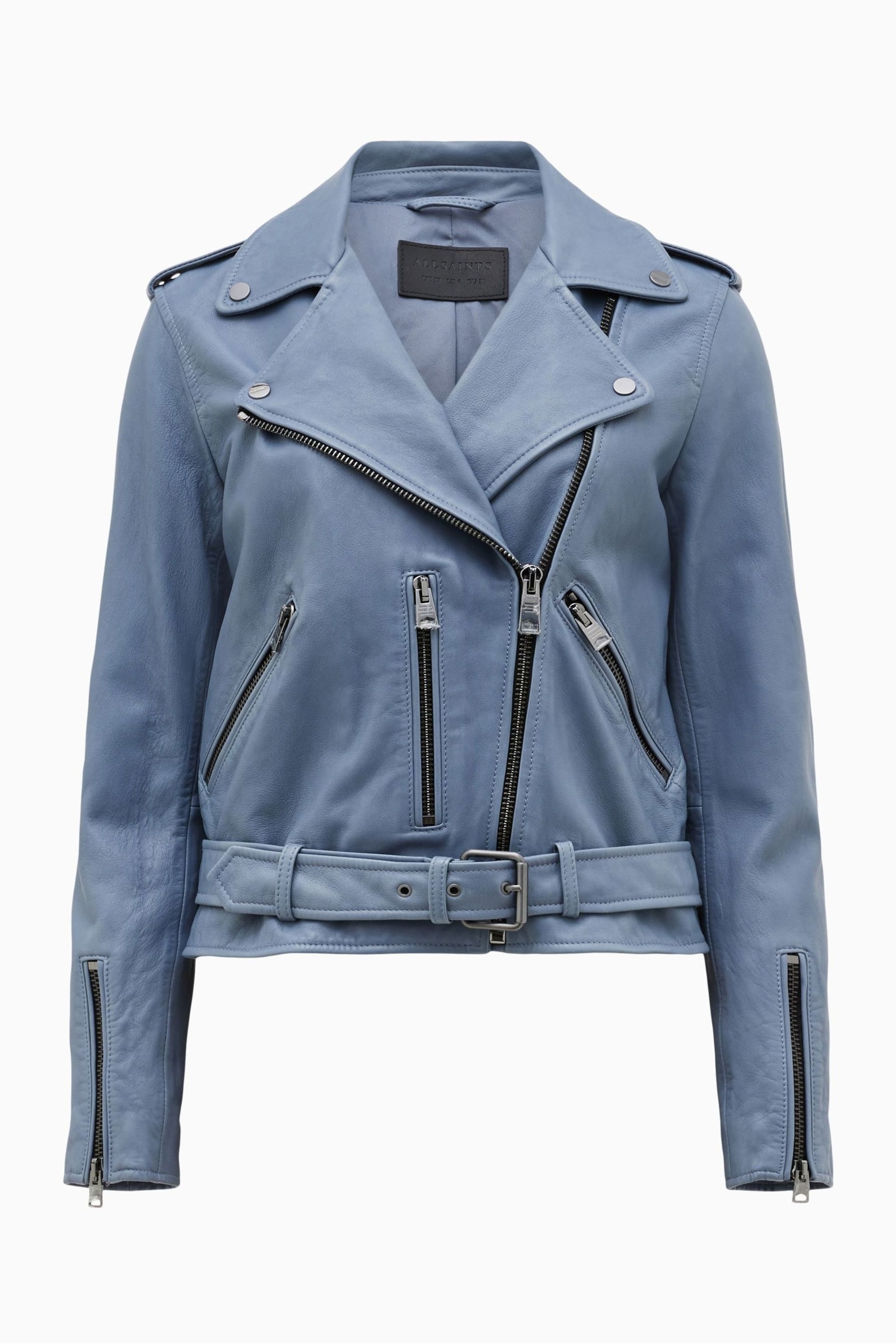 AllSaints Blue Balfern Biker Jacket - Image 8 of 8