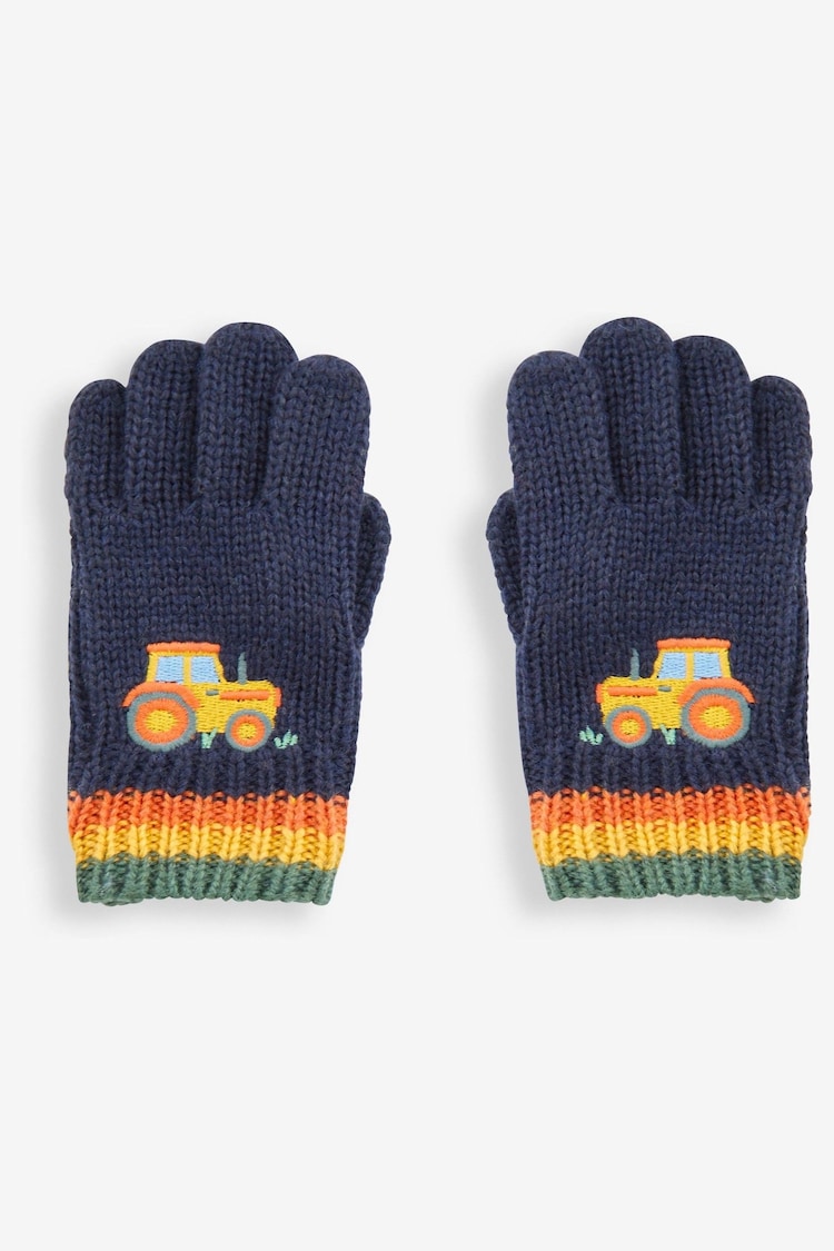 JoJo Maman Bébé Navy Tractor Appliqué Gloves - Image 1 of 3