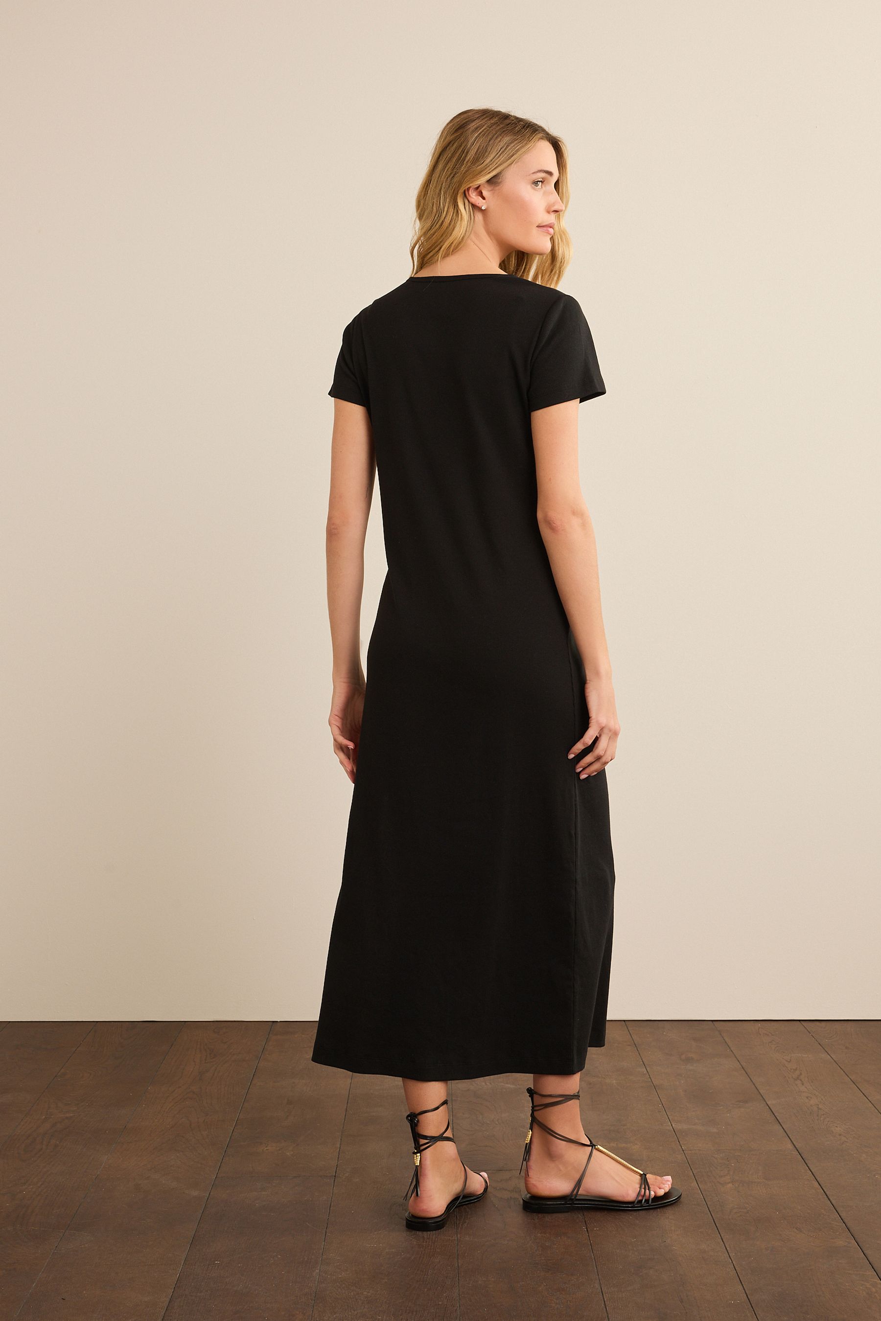 Buy Black Ribbed T Shirt Style Column Maxi Dress With Slit Detail from the Next UK online shop