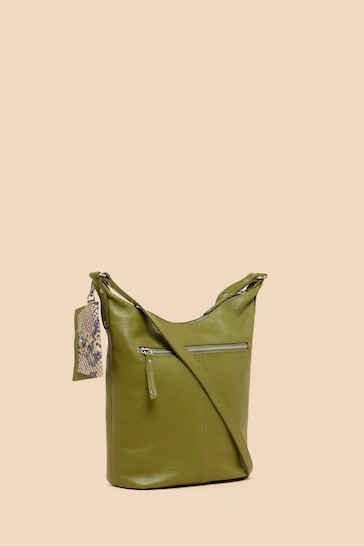 White Stuff Green Fern Leather Cross-Body Bag