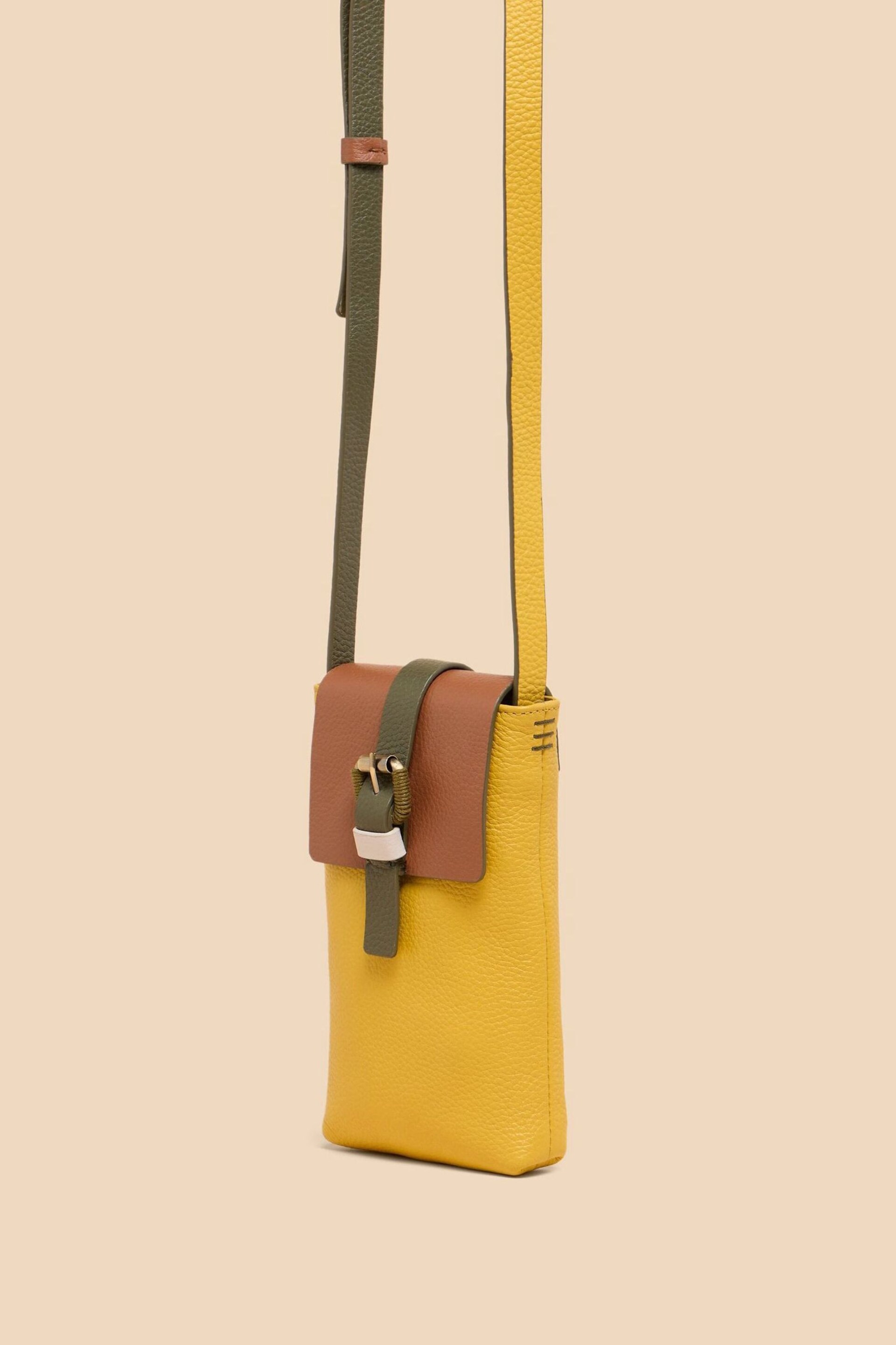 White Stuff Yellow Clara Buckle Leather Phone Bag - Image 4 of 5