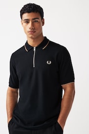 Fred Perry Crepe Pique Zip Neck Polo Shirt - Image 1 of 6