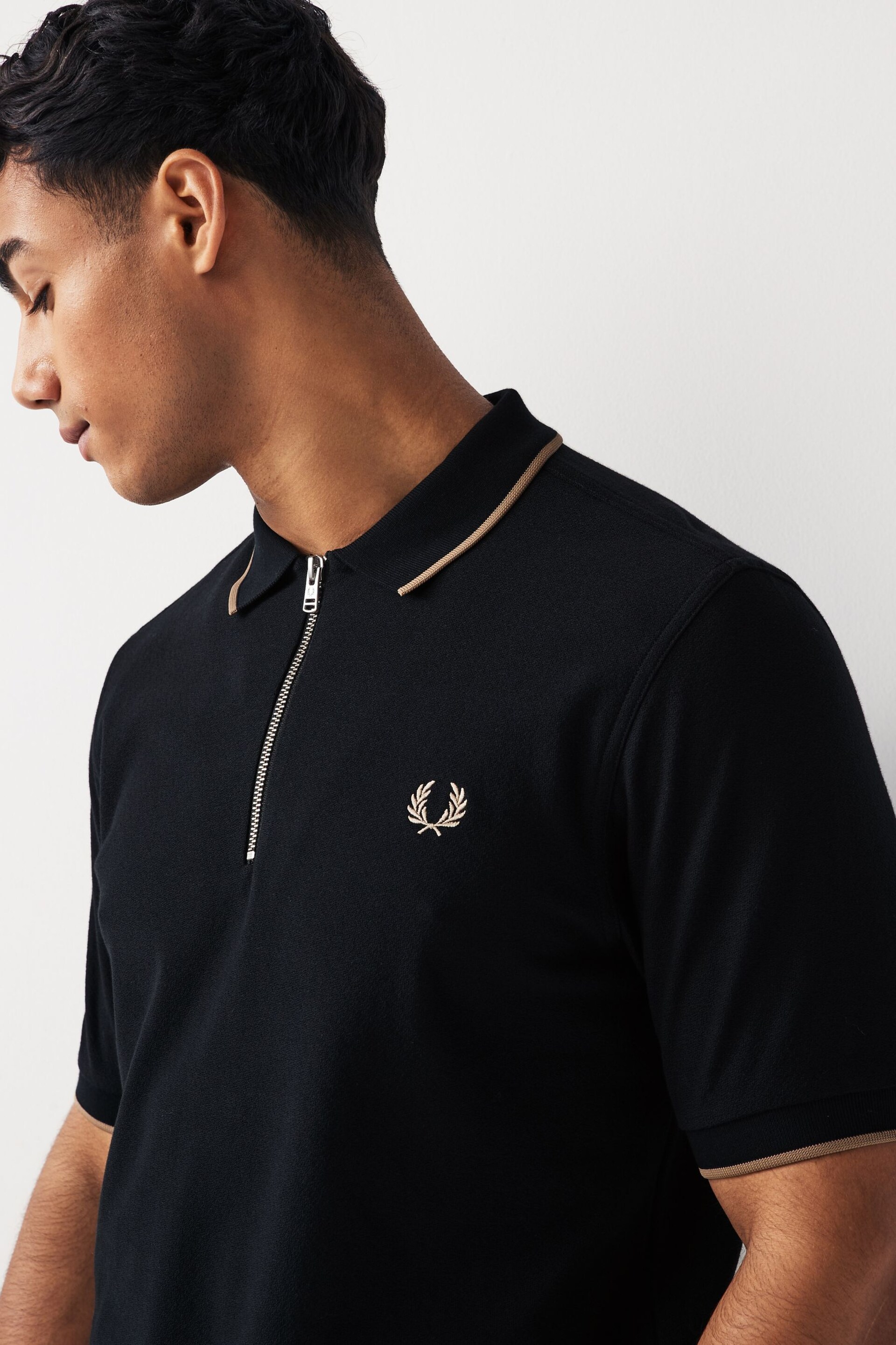 Fred Perry Crepe Pique Zip Neck Polo Shirt - Image 1 of 6