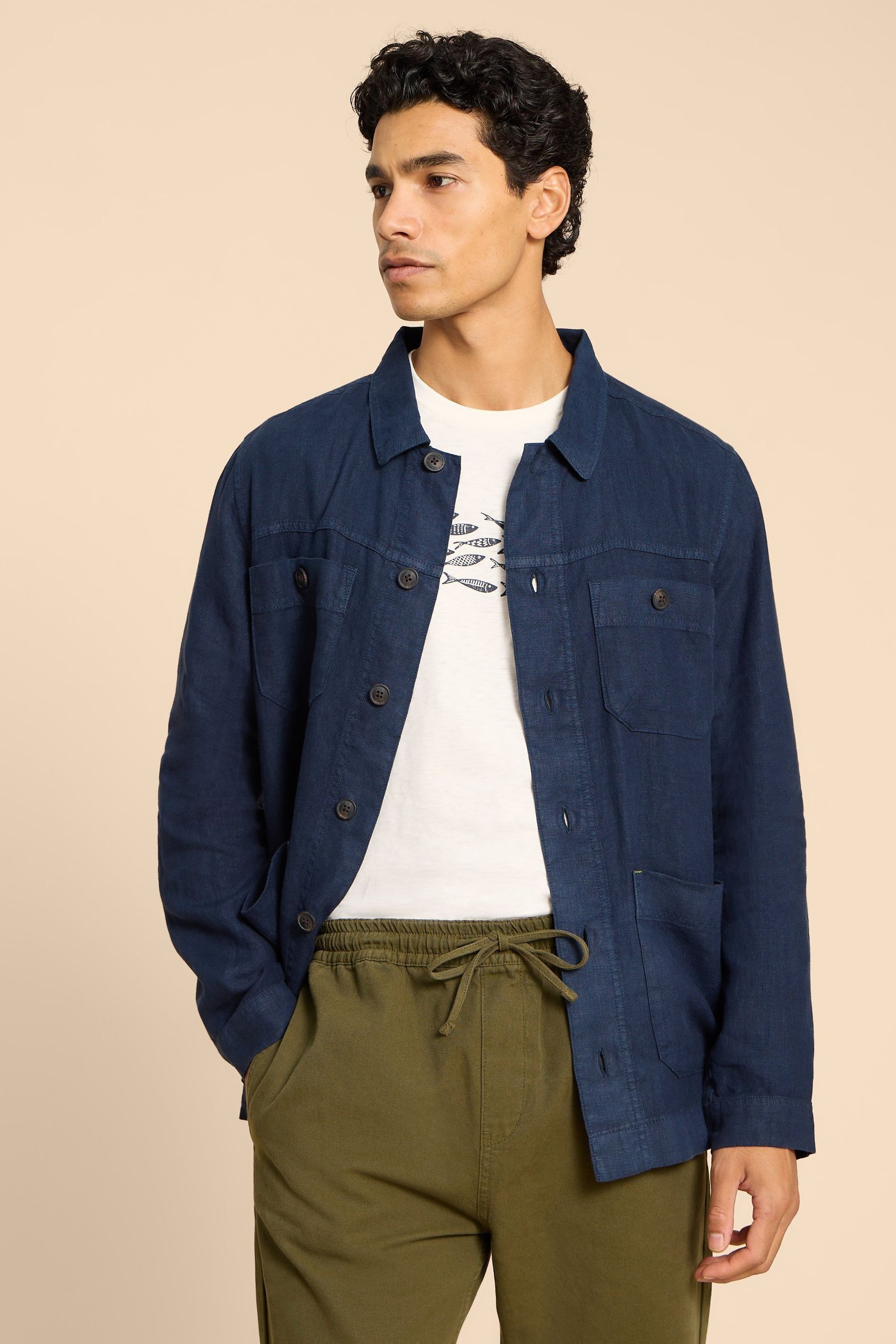 Buy White Stuff Blue Linen Chore Jacket from Next Luxembourg