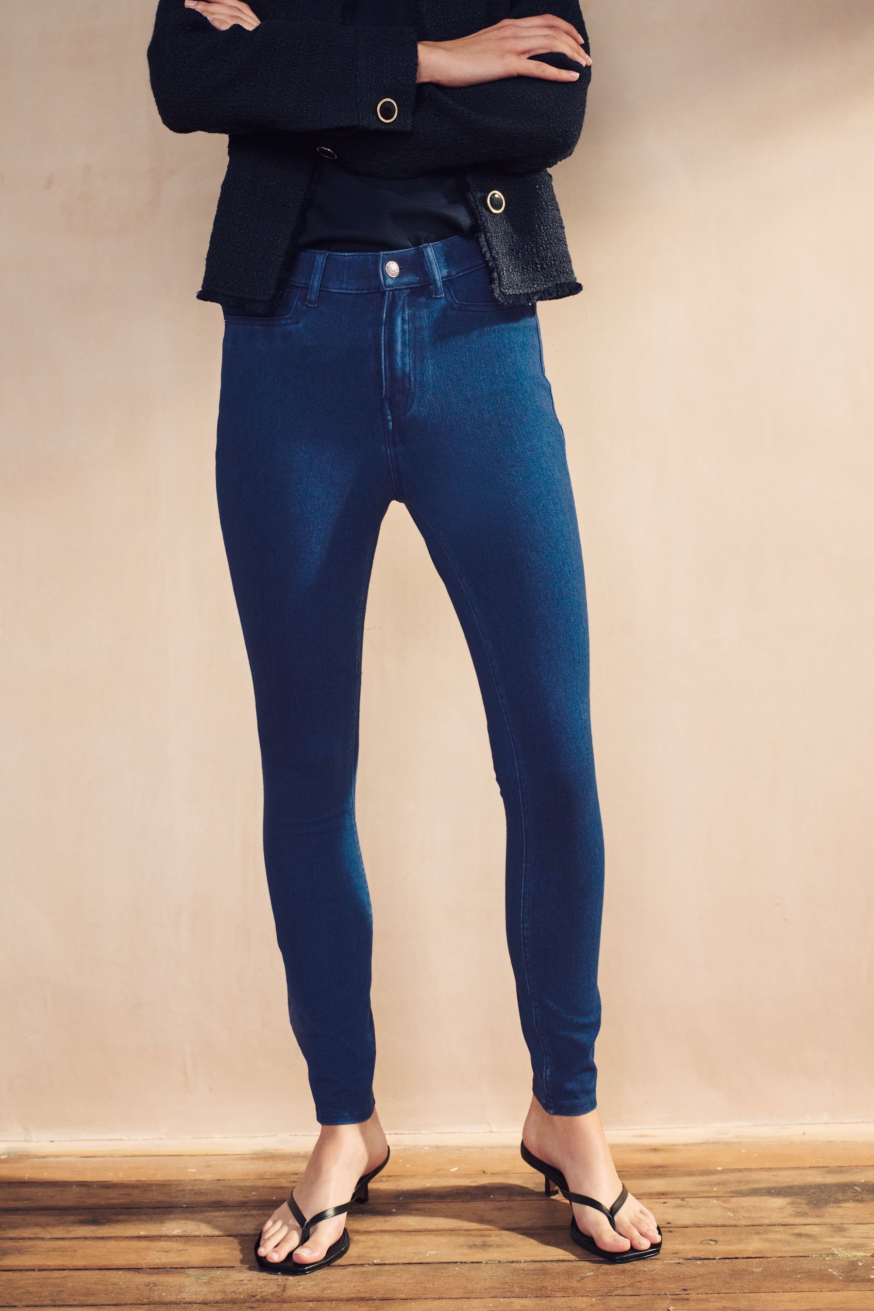 Buy Dark Blue Fly Fasten Jersey Denim Leggings from Next Luxembourg