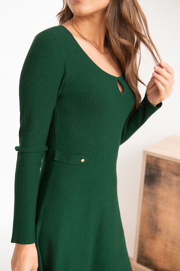 Pour Moi Green Helen Knit Skater Skirt Dress with LENZING™ ECOVERO™ Viscose