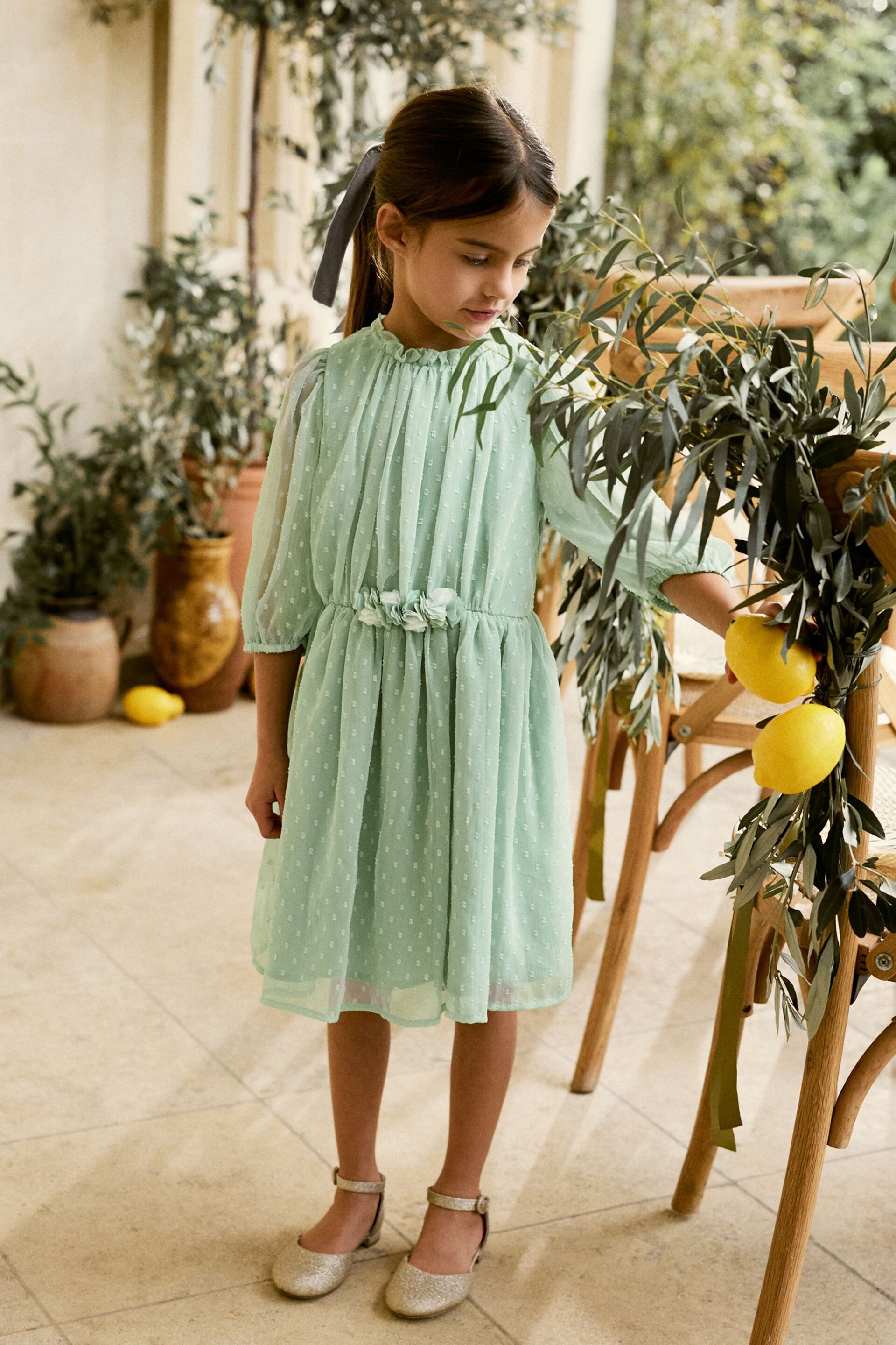 Mint Green Chiffon Corsage Dress (3-16yrs) - Image 1 of 8