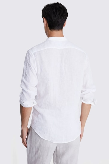 MOSS Tailored Fit Linen Grandad Collar White Shirt