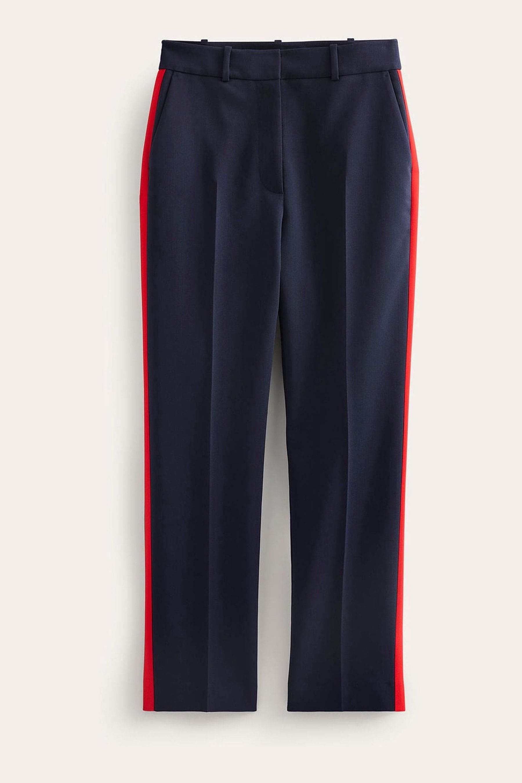 Navy pants red stripe top