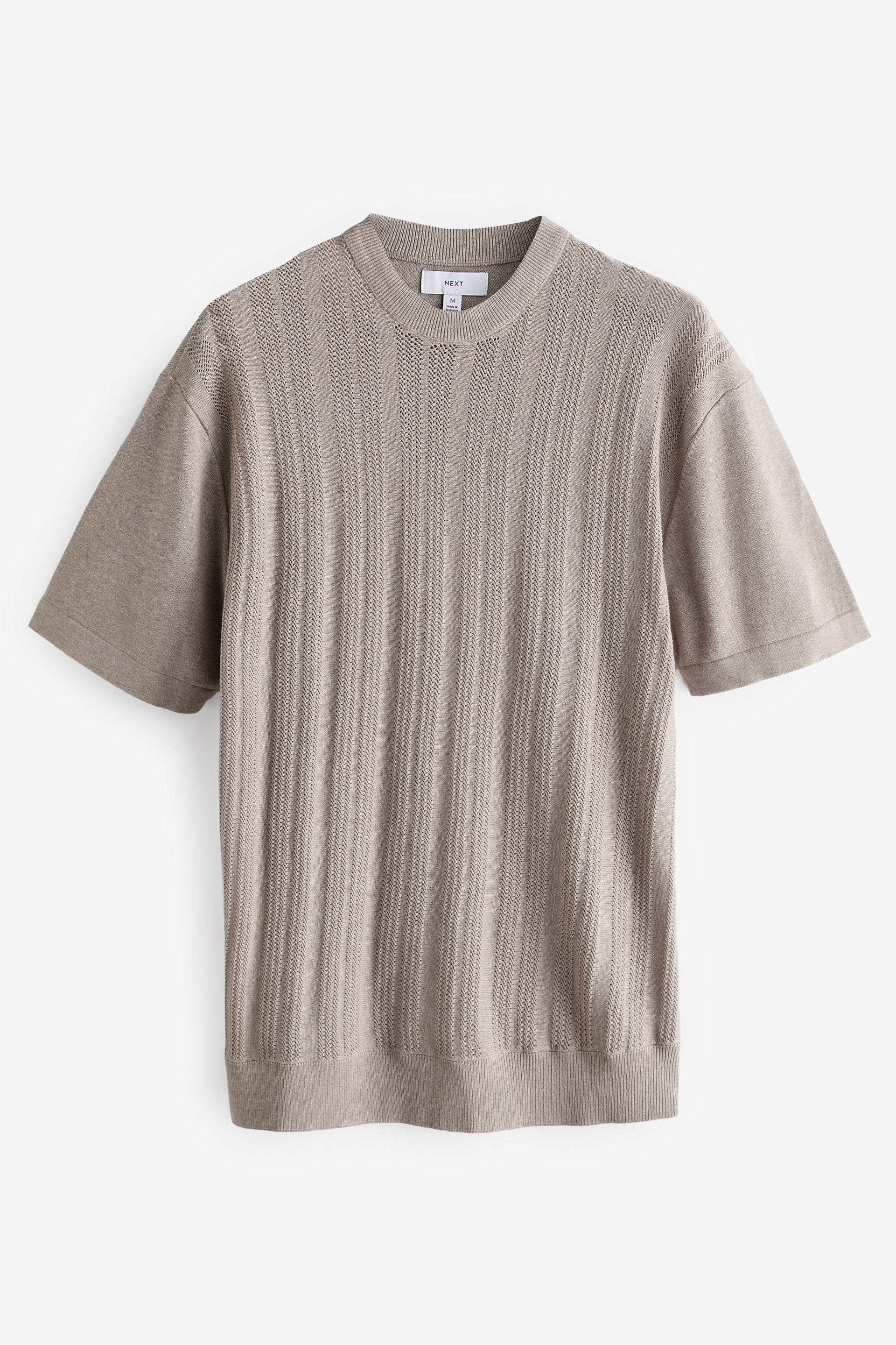 Dark Stone Regular Vertical Pointelle Knitted Polo Shirt - Image 3 of 5